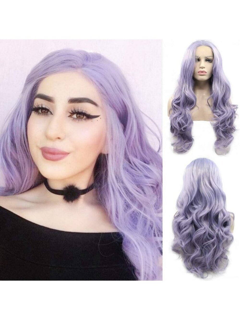Lilac Purple Lace Front Wig - Soft Wavy Lavender Hair, Realistic Natural